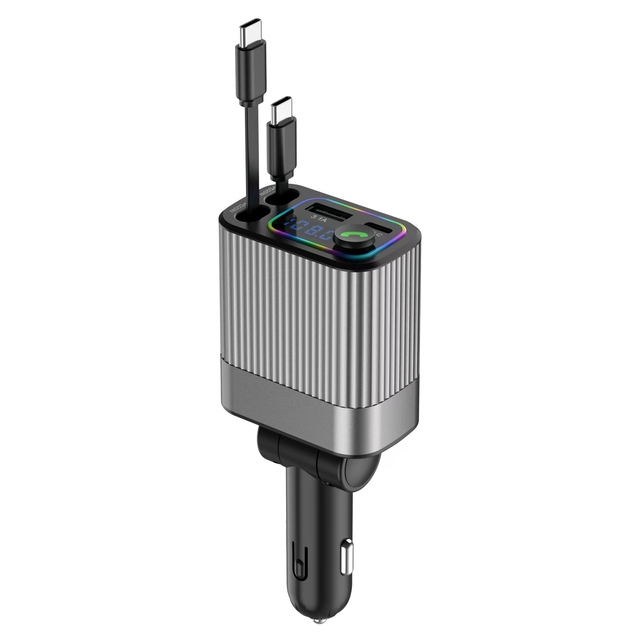4 In1 Fast Charging Car Phone Charger With Retractable Cable Car Charger Adapter Car Truck Accessories 70W 12/24V BT MP3 Player