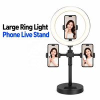 Anneau lumineux LED de 10 pouces avec support de bureau et 3 supports pour téléphone, lumière selfie USB à intensité réglable pour le streaming en direct, la vidéo et le maquillage
