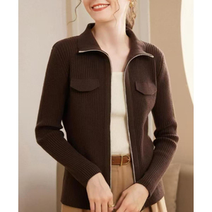 2025 nuovo Design Casual <span class=keywords><strong>Cardigan</strong></span> dolcevita da <span class=keywords><strong>donna</strong></span> <span class=keywords><strong>con</strong></span> chiusura a <span class=keywords><strong>cerniera</strong></span> sottile maglione a maniche lunghe lavorato a maglia per la primavera - Product Image 1