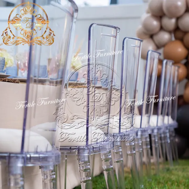 Kursi pernikahan akrilik pesta grosir bening berwarna Modern desain populer dengan bantal