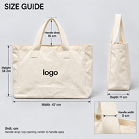 Tas Belanja Kanvas Logo Kustom Pemilik Toko Travel Boutique, Warna Ivory dengan Pegangan Panjang dan Gusset Samping untuk Penjualan Tas Branded Toko