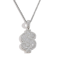Collier pendentif signe dollar en strass doré et argenté pour hommes et femmes, bijoux hip-hop glacés et étincelants