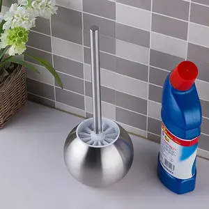 Brosse de nettoyage de toilette en forme de boule Brosse de toilette à long manche en acier inoxydable pour salle de bain