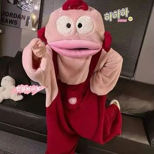 Cross-border Fuzzy <strong>Big</strong> Mouth Funny Cartoon Unisex <strong>Onesie</strong> Pajamas Couples; Goofy Extra-Thick 251-300g/m Coral-Fleece Loungewear - Product Image 6