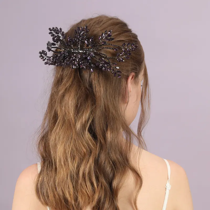 Bridal Wedding Black Hair Accessories Crystal Hair Comb Clip Jóias para Mulheres Rhinestone Noiva Headpiece Party Bridesmaid Gift
