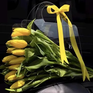Moda çiçek Tote çanta çiçekçi malzemeleri PET şeffaf plastik buket çiçekli çanta