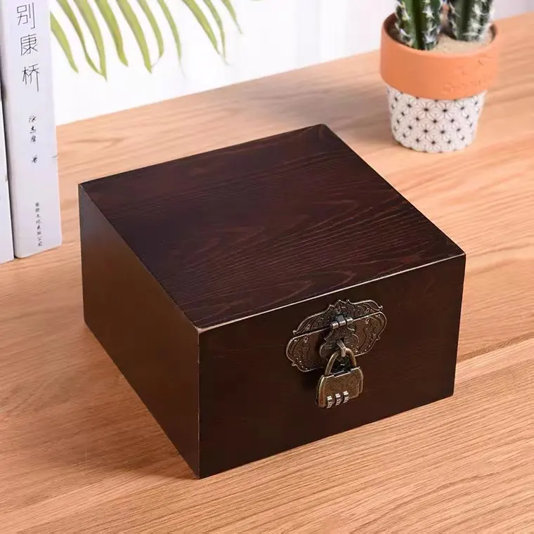 Custom Various Size Large Pine Wood Wooden Box with Hinged Lid - Wood Storage White Stash Box Decorative