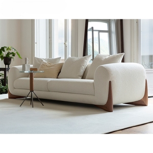 Italienisches Minimalistisches Creme-Stoffsofa Modernes <span class=keywords><strong>Teddy</strong></span>-Fleece Gerades <span class=keywords><strong>Sofa</strong></span> für Wohnzimmer - Product Image 1