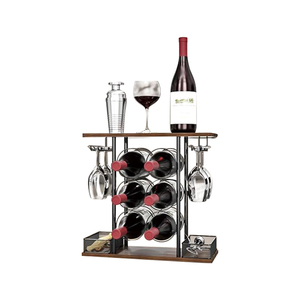 Support mural à champagne à 3 niveaux en fer, étagère murale pour bouteilles de vin, porte-<span class=keywords><strong>verres</strong></span>, meuble à vin en bois avec support pour 4 <span class=keywords><strong>verres</strong></span> - Product Image 3