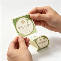 Étiquettes rectangulaires personnalisées en rouleau, motif Matcha Oriental, ligne dorée, centre rond, autocollantes pour l'emballage de boîtes de thé, impression