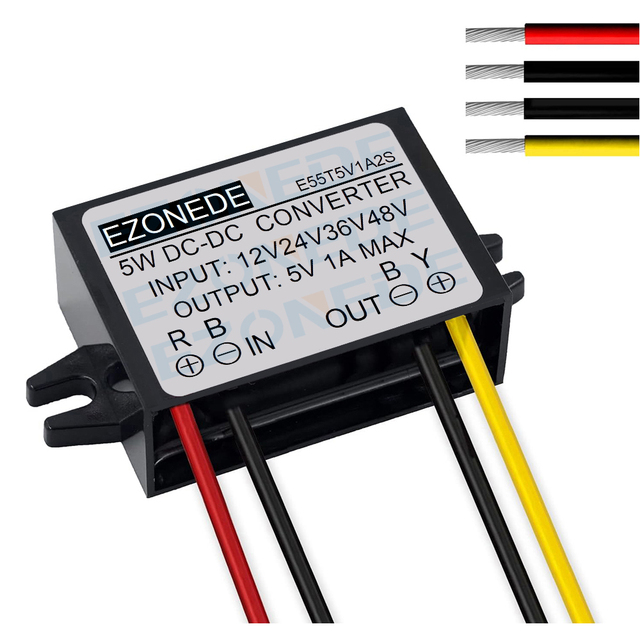 DC 12V 24V 36V 48V Step Down to 5V 1A 5W Buck Converter Waterproof Power Adapter Transformer Compatible with Car Truck Volt