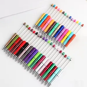 2024 Hot Sale Personalized Ballpoint DIY Pens Top Pink Glitter Beaded Plastic Beadable Pens For Jewelry Making Toys