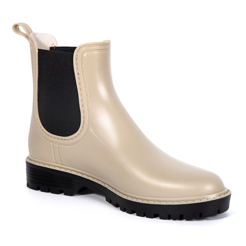 Haute qualité Beige Pvc élastique mode élégant jolies dames en plein air imperméable antidérapant jardin bottes de pluie bottes