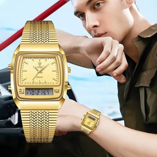 LIEBIG L1030 Digital Quartz Wristwatches for Men Fashion Casual Watches Dual Display Time Sports Week 3Bar Waterproof Relojes