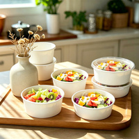 Mangkuk Salad Kertas Sekali Pakai Desain Dapat Disesuaikan, Aman untuk Makanan, dengan Tutup PP, Aman untuk Microwave, Dapat Ditumpuk, Ramah Lingkungan, Berbagai Ukuran