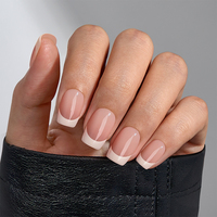 Uñas Postizas Francesas con Logotipo Personalizado, Uñas Artificiales al por Mayor, Hechas a Mano, de Gel Suave, Cobertura Total, Forma Cuadrada