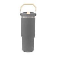 Gobelet isotherme portable en acier inoxydable à double paroi, anti-fuite, avec poignée et paille, 30 oz, idéal pour le camping, cadeau parfait