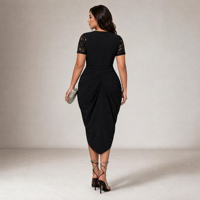 Vestido Midi de Encaje con Manga Corta para Mujer Tallas Grandes, Estilo Elegante y Sensual con Abertura en la Cintura y Abertura Alta, Ideal para Fiestas y Citas