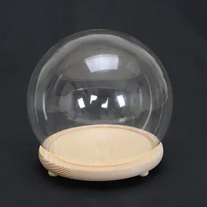 Cúpula de cristal transparente con soporte de madera para decoración del hogar, cúpula de cristal ovalado transparente con Base, venta al por mayor