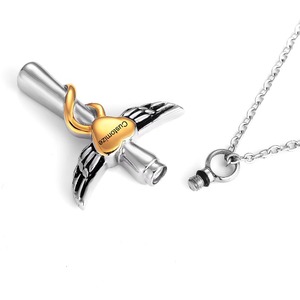 Collier urne en forme de croix avec cœur, pendentif de crémation en acier inoxydable pour cendres, bijou souvenir pour homme - Product Image 5