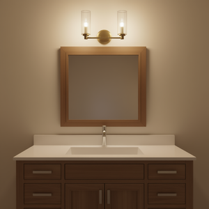 Lámpara de Espejo LED Regal de Doble Luz para Baño, Acabado Latón Satinado, Cristal Acanalado Transparente, Montaje en Pared, Luz Blanca Cálida 3500K - Product Image 2