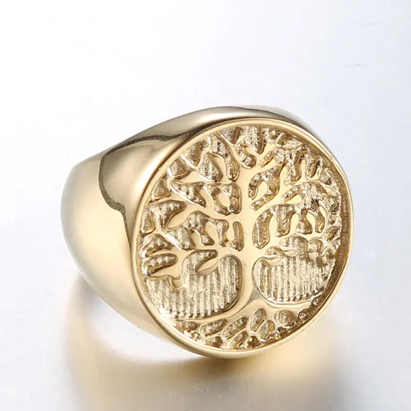 Fashion Jewelry Pvd Gold Plated Tree of Life Stainless Steel Ring for Men