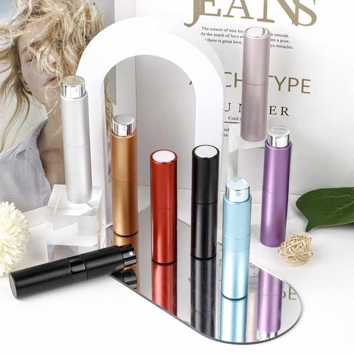 Custom 5ml 8ml 10ml 20ml Refillable Aluminum Round Twist up Perfume Bottle Time Delay Spray Hand Sanitizer