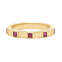 Cincin Perak Sterling 925 Berlapis Emas 14K dengan Zirkon Pink Persegi Model Fluted Band Setting Flush untuk Wanita Pernikahan