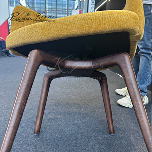 Keynes <b>Swivel</b> Dining Armchair Walnut Wooden Frame Chenille Upholstered Chair for Hotel Restaurant Commercial Space - Product Image 5