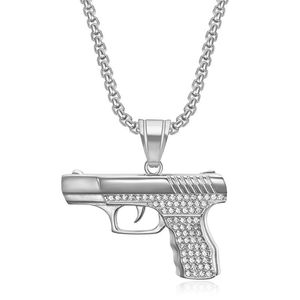 yunnique Hip <b>Titanium</b> Steel Diamond Encrusted Pistol Pendant Necklace Men's Fashion Jewelry - Product Image 5