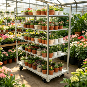 Chariot industriel TER pour plantes, chariot à fleurs, chariot de pépinière, chariot de <span class=keywords><strong>serre</strong></span>, chariot de conteneur CC danois/néerlandais, <span class=keywords><strong>étagère</strong></span> métallique portable à quatre roues en acier - Product Image 1