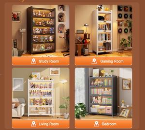 ארון תצוגה עם דלת זכוכית 5 קומות עם מדפים מתכווננים, ריהוט מודרני לסלון, מבנה פלדה עמיד - Product Image 6