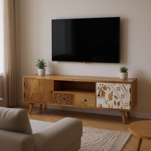 Mobile TV in Legno Massello di Mango 55.1x11.8x15.7 Pollici, Arredamento Durevole per Soggiorno in Stile Mid-Century Modern - Product Image 2