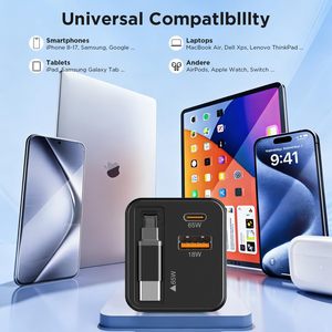 Cargador de Pared GaN de 65W con Cable Tipo C Retráctil Personalizado OEM para MacBook, <span class=keywords><strong>iPhone</strong></span> y Samsung - Product Image 5