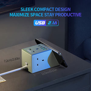 VINISEM 산업용 영국 그린/다크 그린/레드 파워 스트립 3 콘센트 USB-A 2 USB-C + 무선 충전 2M 연장 코드 소켓 (PC - Product Image 5