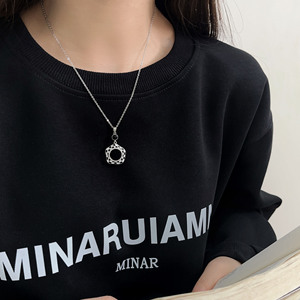 Conjunto de collar de plata de ley S925 con diseño de tablero de ajedrez, cadena de clavícula con forma de O de ágata negra geométrica para mujer, joyería de regalo. - Product Image 2