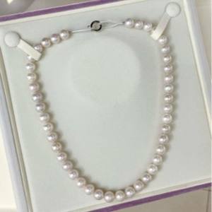 Collier de perles d'eau douce naturelles, double rangée, 8-7 mm et 4-3 mm, presque rondes, forte brillance, sans défaut, sans cœur, avec fermoir papillon - Product Image 2