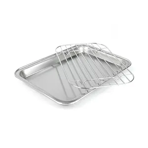 Modern Design Rectangular Deepened Fast Food Tray Stainless Steel Plate Silver Color Net Bracket Solid Pattern Polished
