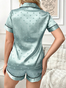 Pigiami in Raso per Donna, Set Casual Traspirante e Setoso <span class=keywords><strong>con</strong></span> Maniche Corte e <span class=keywords><strong>Bottoni</strong></span> - Product Image 6