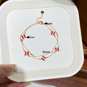 Elegante y Versátil Brazalete de Doble Capa con Micro Pavé de Circones y Trébol de Cuatro Hojas, Joyería de Mano de Lujo Ligero y Alta Gama para <span class=keywords><strong>Mujer</strong></span> - Product Image 3