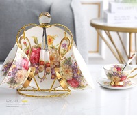 Ensemble tasse à thé et soucoupe de 200ml en porcelaine osseuse écologique de luxe à motif floral vintage européen