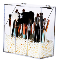 Yageli - Porte-pinceaux cosmétiques en acrylique transparent - Boîte organisatrice de maquillage avec couvercle - Épaisseur 3-5 mm - Installation facile - Logo personnalisé