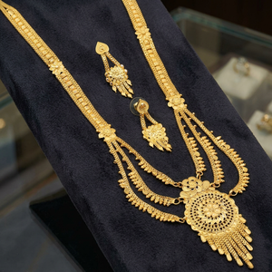 Wholesale 14K 18K 24K Micro Gold Floral Design Rani Haar Necklaces Set, Indian <b>Bridal</b> Jewelry Set Brass Gold Fashion Jewelry Set - Product Image 3