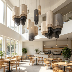 <span class=keywords><strong>Lampadario</strong></span> in Macramè con Frange a Strati, Oversize, Sfumato da Beige a Grigio Antracite, per Ristoranti di Alta Classe, Direttamente dalla Fabbrica - Product Image 2