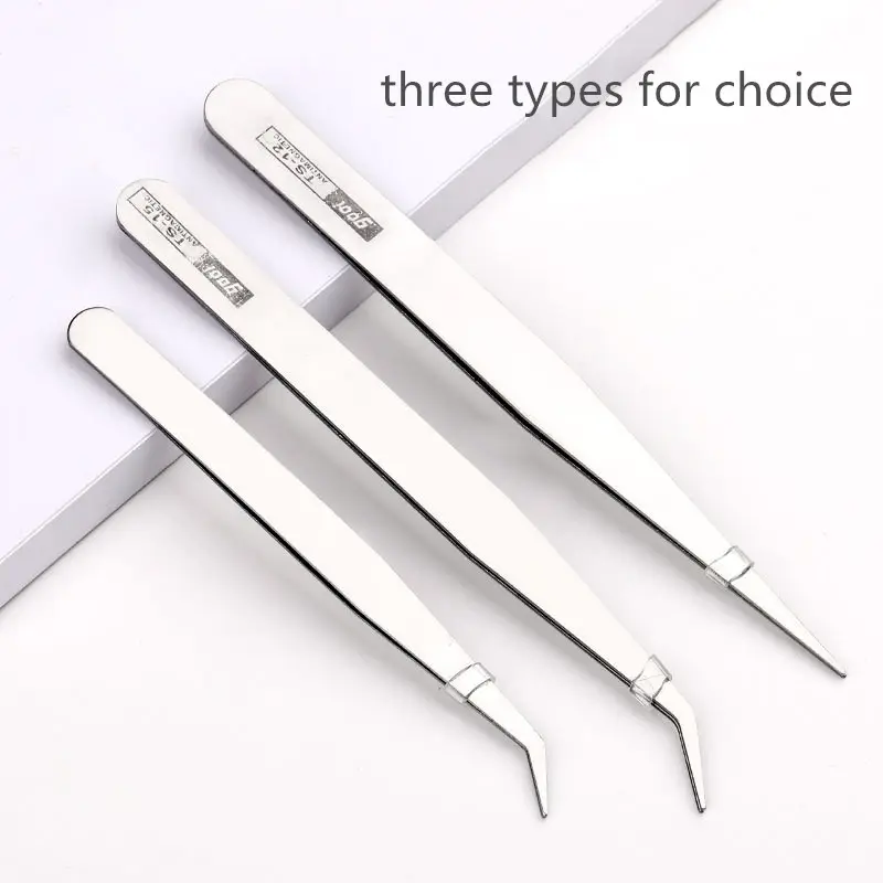 Private label personalized makeup tools stainless steel curved nail art tweezers