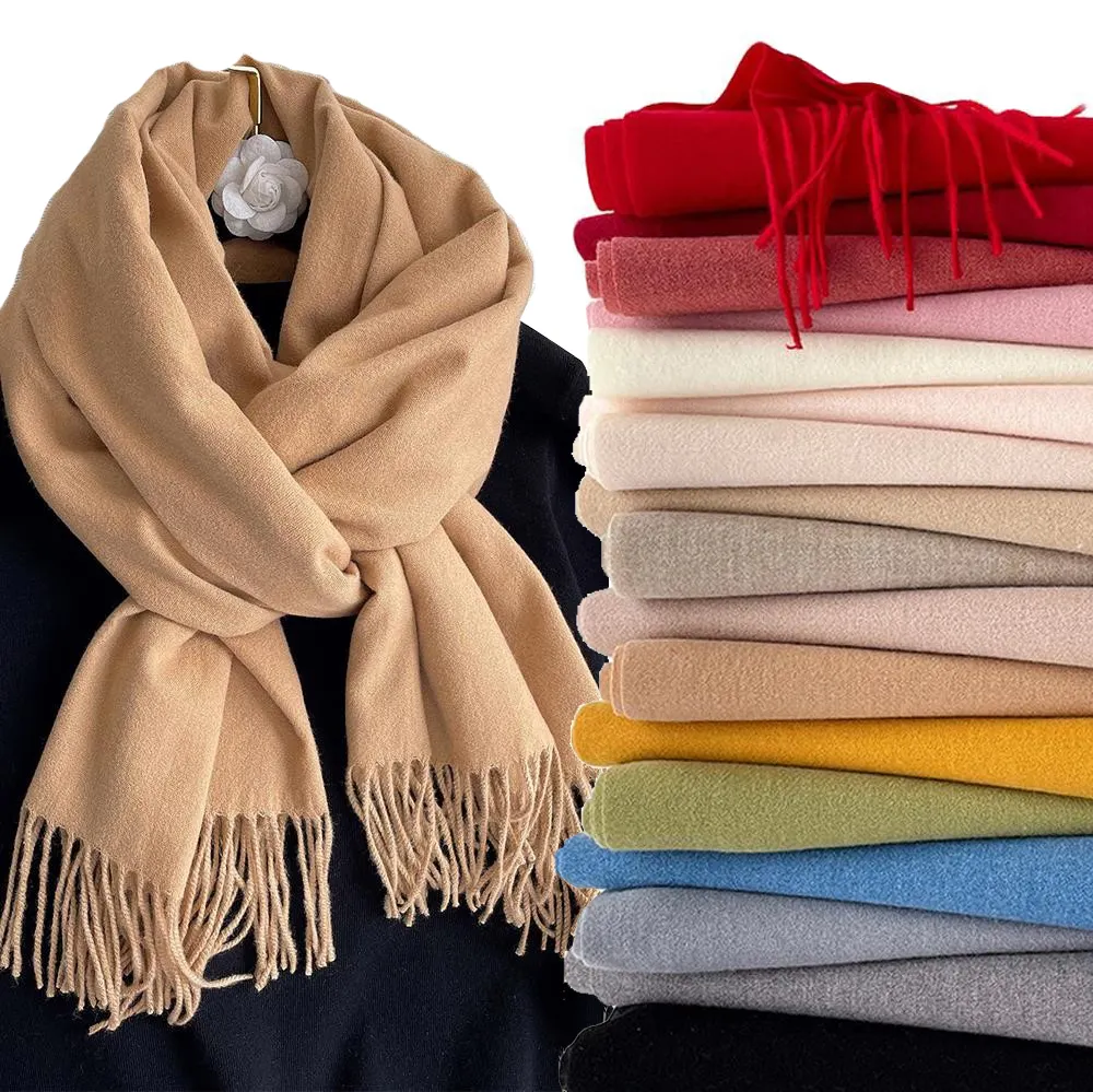 Женский кашемировый шарф, однотонные плотные теплые повседневные зимние шарфы для женщин, хиджабы, шали из пашмины, шарфы с кисточками для женщин, 2021