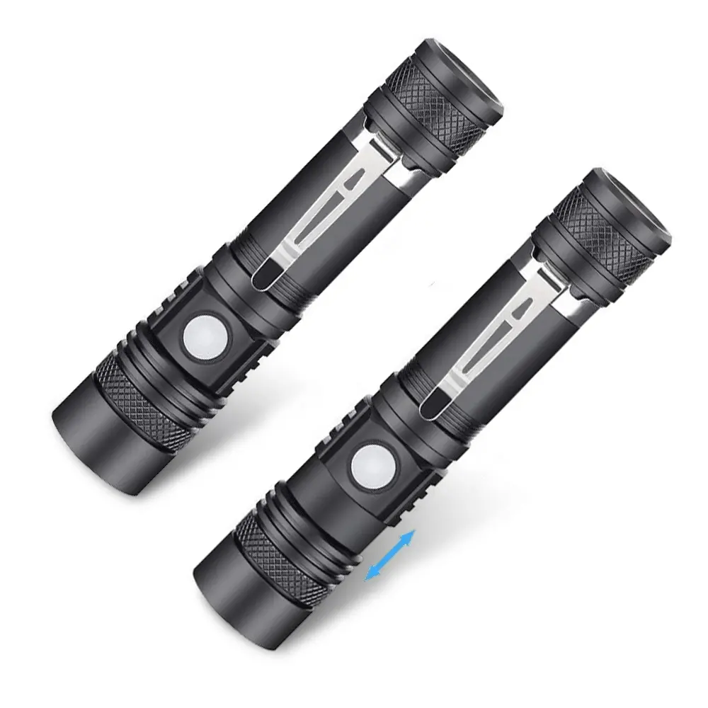 Super Bright High Powered 400 Lm USB Flash Light Zoom Tactical Pocket Clip Mini 10W XPL / T6 LED Torch Flashlight with USB Cable