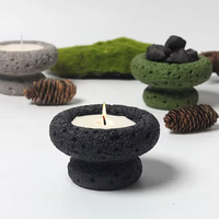 Pot en béton à double niveau, personnalisé en usine, à texture rugueuse poreuse volcanique, avec pied, pour bougies en cire de soja DIY, en gros, plusieurs tons terre