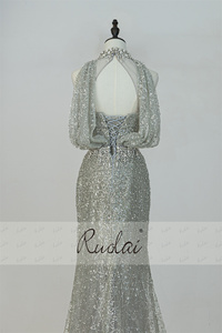 Ruolai LWC6909 Sexy di lusso con cavezza manica corta merenade abiti da ballo donna festa da sera con perline da sera con paillettes <span class=keywords><strong>abito</strong></span> da sera - Product Image 4