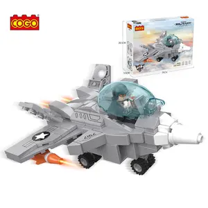 Cogo 265Pcs Kids Q Versie Bouwen Blok Militaire Vliegtuig Plastic Bouwstenen Sets Speelgoed Voor Jongens